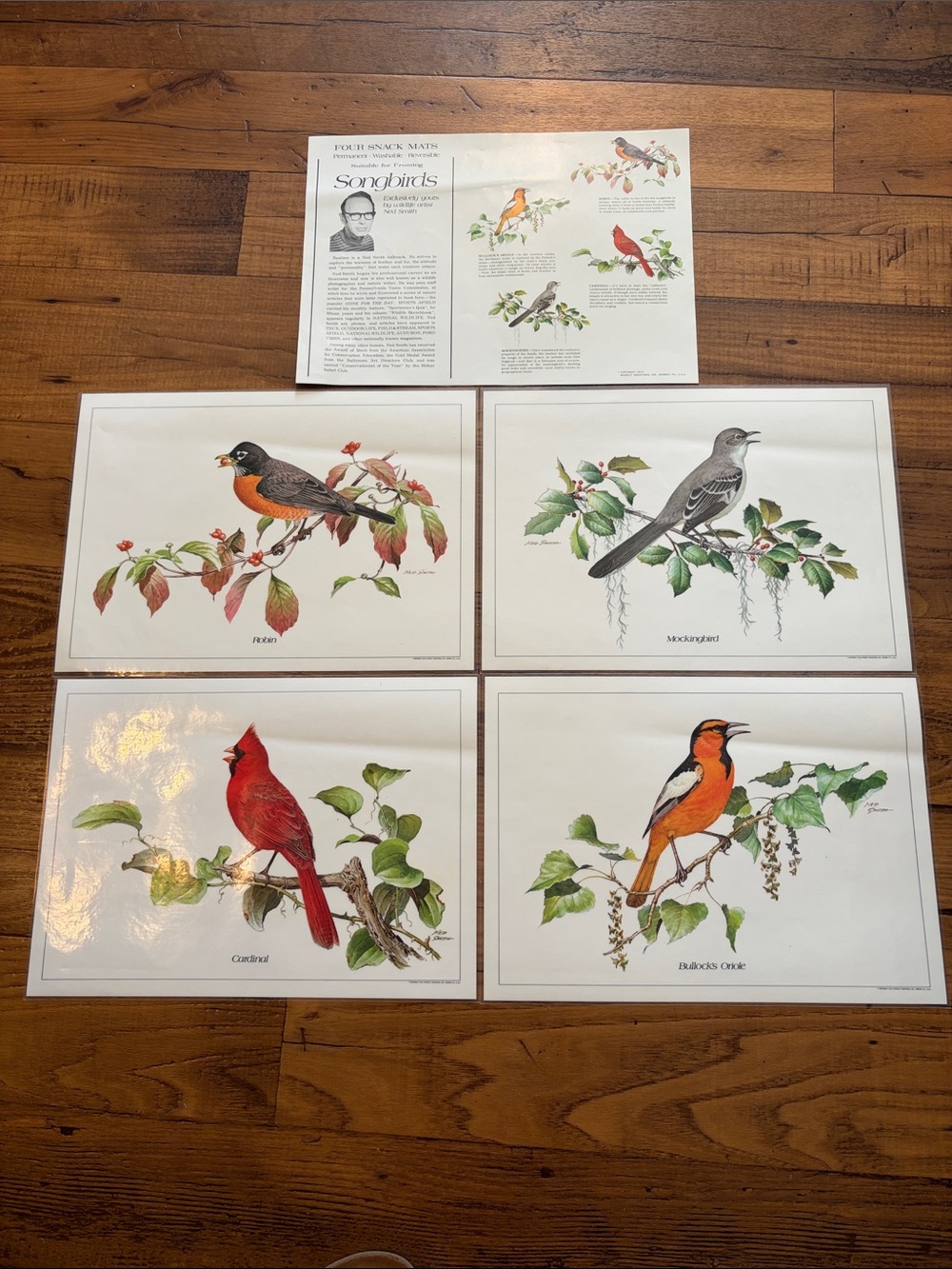 Vintage Ned Smith Songbirds Snack Mats Placemats Set Of Four New Condition Rare